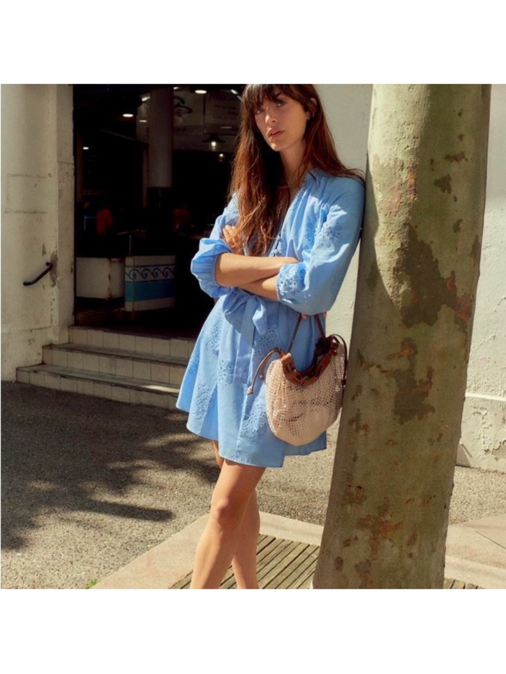 Zara Light Blue Embroidered Women's Dress